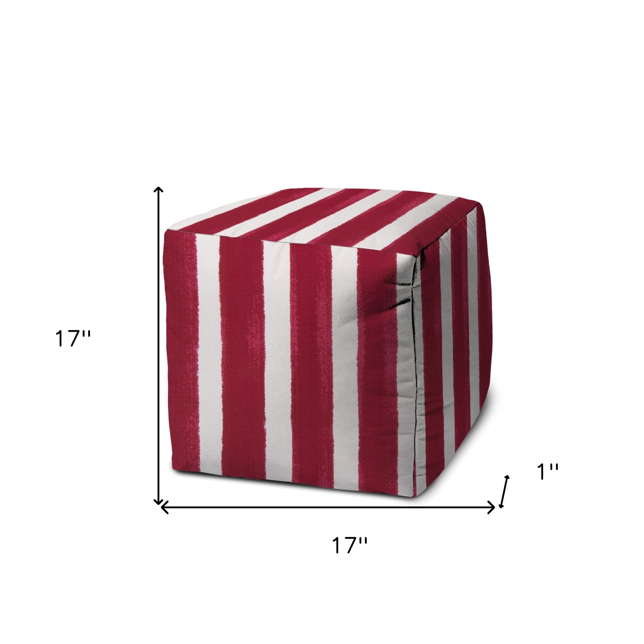 Pink And White Cube Striped Indoor Outdoor Pouf Cover 17"