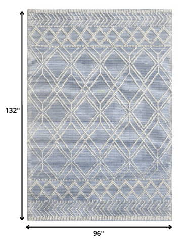 8’ x 11’ Blue Ivory Tribal Geometric Pattern Area Rug