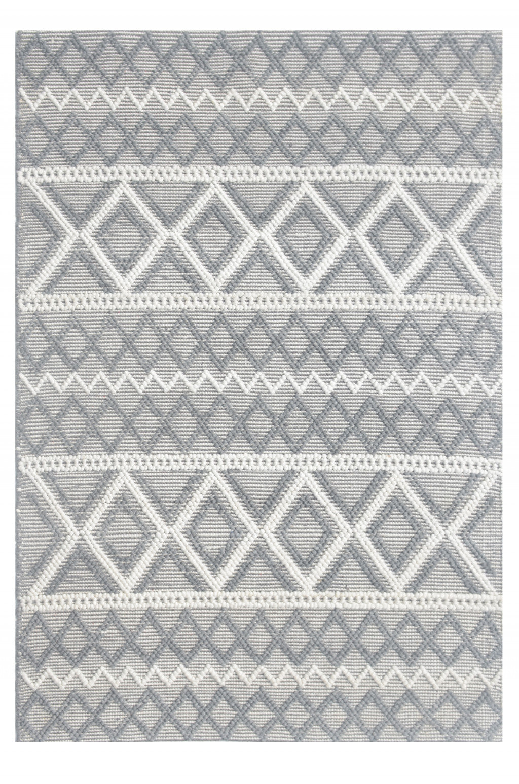 5’ x 7’ Gray Ivory Diamonds Boho Chic Area Rug