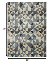 3’ x 5’ Blue Beige Nested Diamonds Modern Area Rug