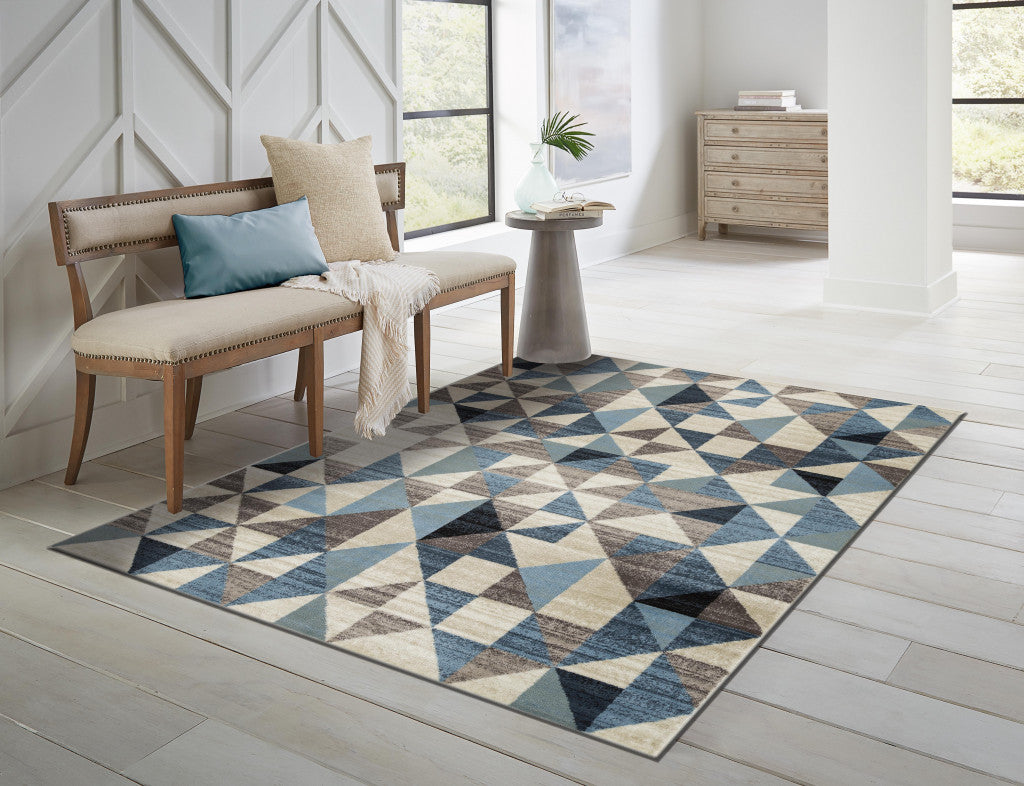 5’ x 8’ Blue Beige Nested Diamonds Modern Area Rug