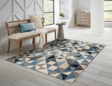 8’ x 11’ Blue Beige Nested Diamonds Modern Area Rug