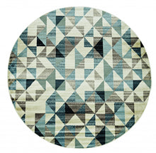 8’ Round Blue Beige Nested Diamonds Modern Area Rug