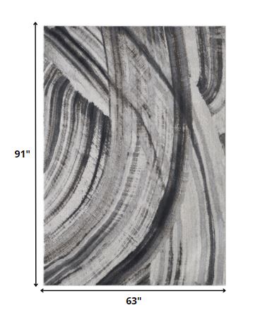 5’ x 8’ Gray Ivory Abstract Strokes Modern Area Rug