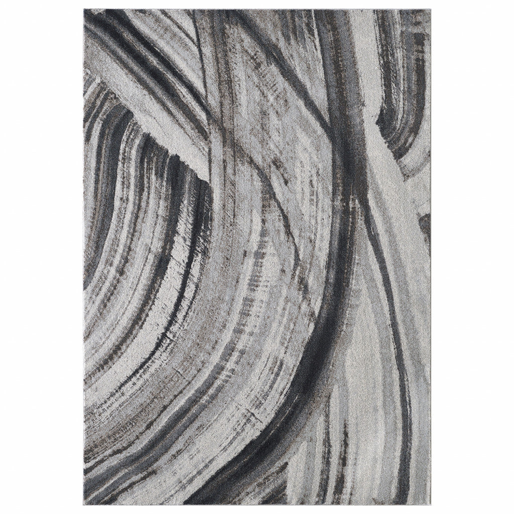7’ x 10’ Gray Ivory Abstract Strokes Modern Area Rug