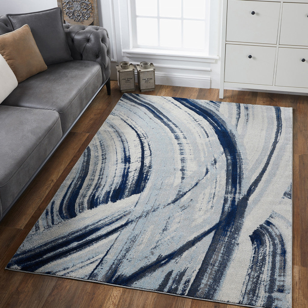 3’ x 5’ Navy Ivory Abstract Strokes Modern Area Rug