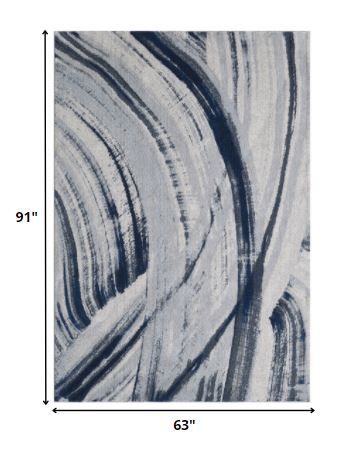 5’ x 8’ Navy Ivory Abstract Strokes Modern Area Rug