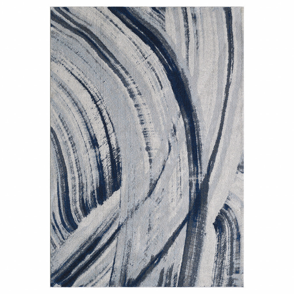 7’ x 10’ Navy Ivory Abstract Strokes Modern Area Rug