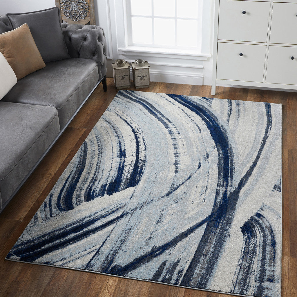 7’ x 10’ Navy Ivory Abstract Strokes Modern Area Rug