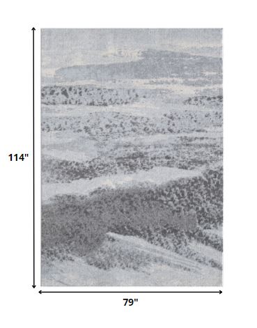 7’ x 10’ Blue Gray Abstract Mist Modern Area Rug