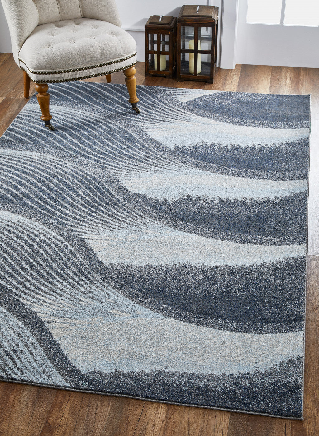 5’ x 8’ Gray Blue Abstract Waves Modern Area Rug