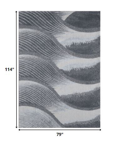 7’ x 10’ Gray Blue Abstract Waves Modern Area Rug