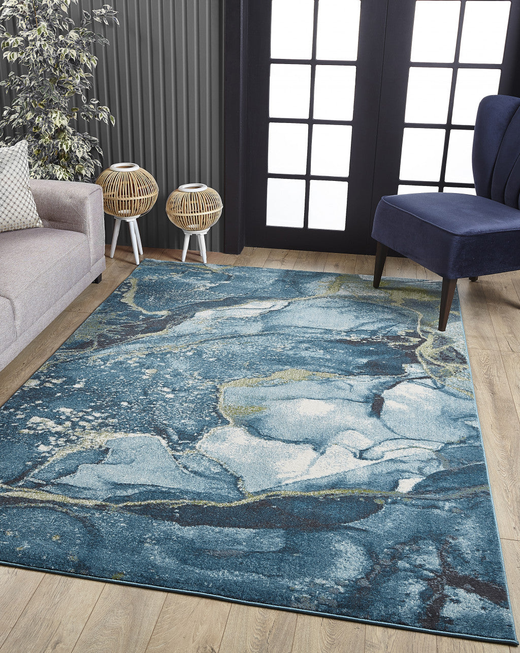 8’ x 11’ Blue Sage Abstract Stone Modern Area Rug