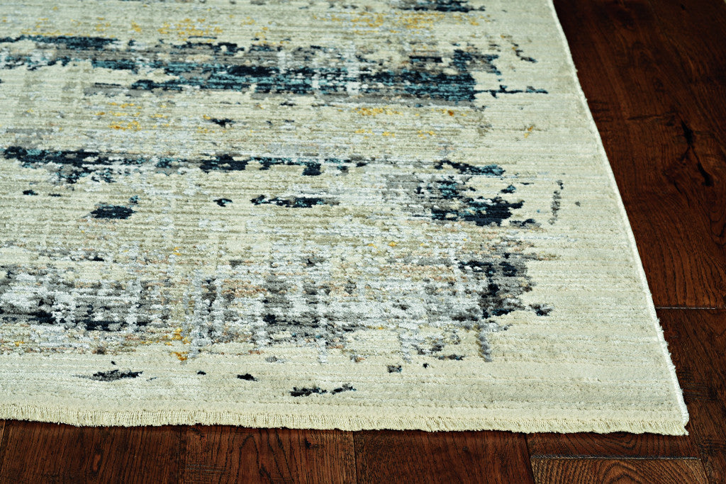 5’ x 8’ Blue White Distressed Traditional Area Rug