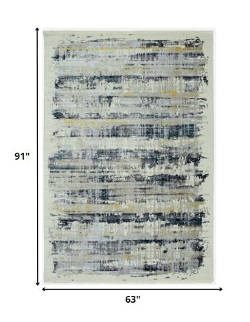 5’ x 8’ Blue White Distressed Traditional Area Rug
