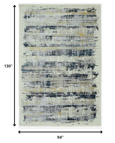 8’ x 11’ Blue White Distressed Traditional Area Rug