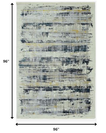 8’ Round Blue White Distressed Traditional Area Rug