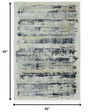 8’ Round Blue White Distressed Traditional Area Rug