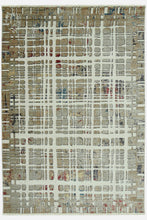 5’ x 8’ Ivory Khaki Distressed Plaid Area Rug