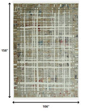 9’ x 13’ Ivory Khaki Distressed Plaid Area Rug