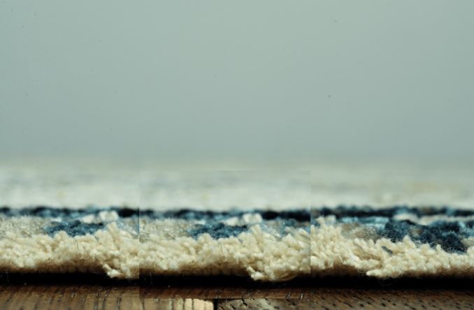 8’ Round Blue Ivory Abstract Striped Area Rug