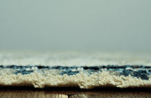 8’ Round Blue Ivory Abstract Striped Area Rug