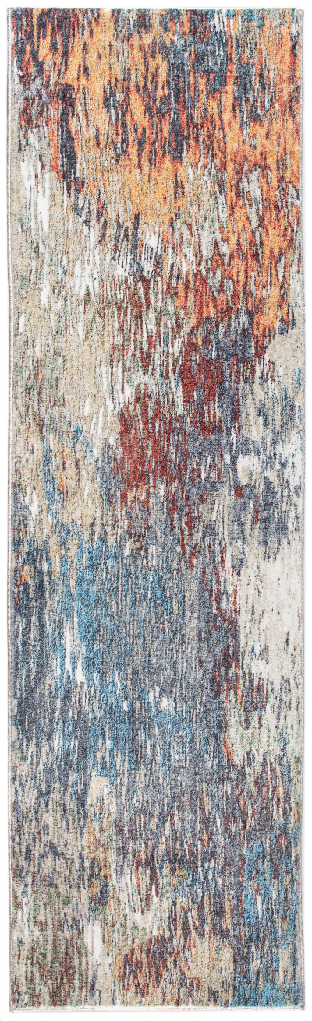 2’ x 7’ Blue Red Abstract Painting Modern Runner Rug