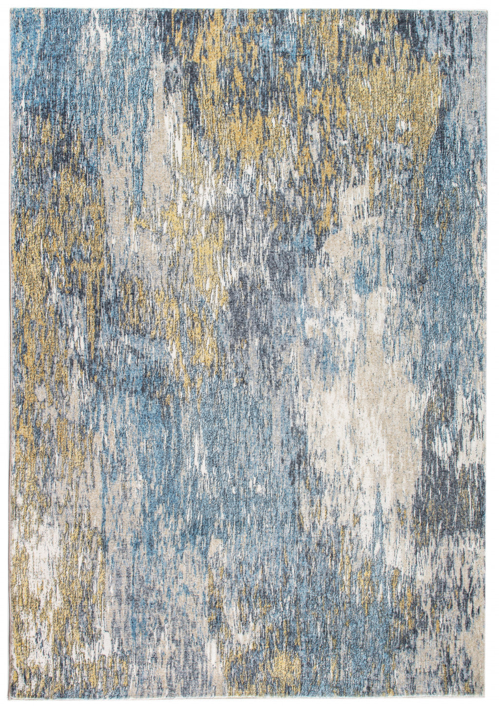 2’ x 7’ Blue Gold Abstract Painting Modern Runner Rug