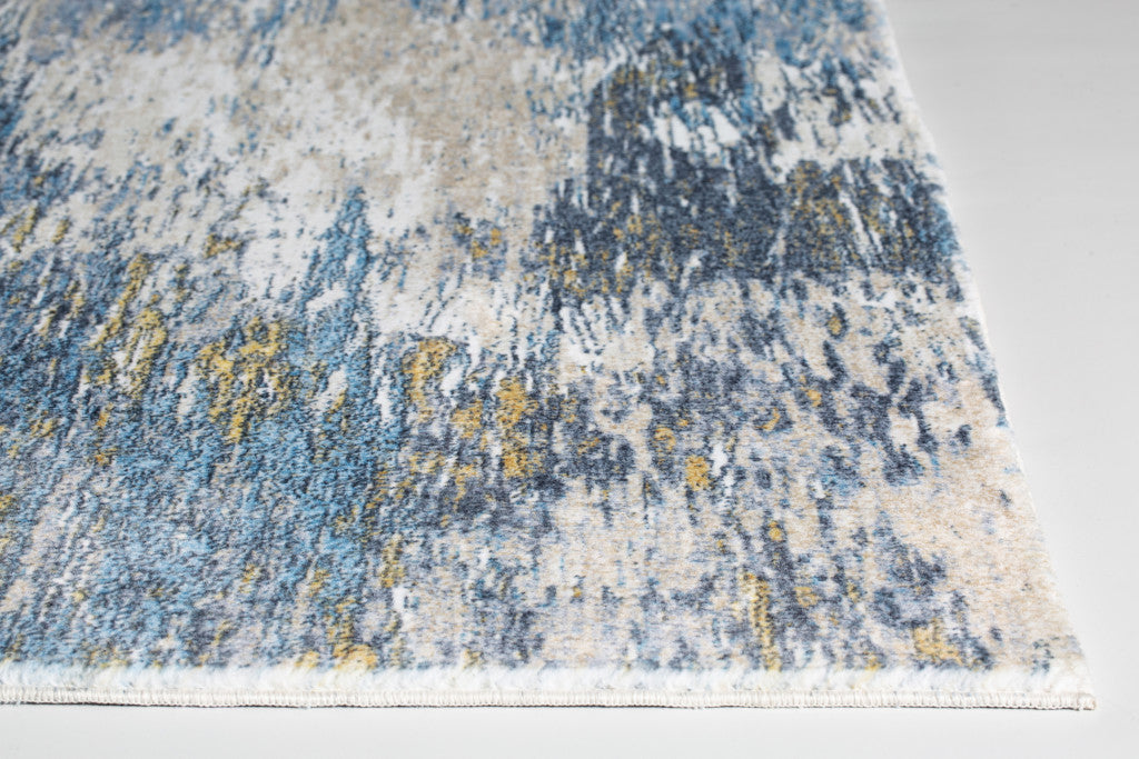 2’ x 7’ Blue Gold Abstract Painting Modern Runner Rug