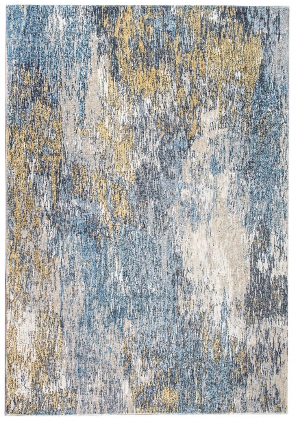 6’ x 9’ Blue Gold Abstract Painting Modern Area Rug