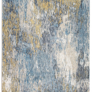 6’ x 9’ Blue Gold Abstract Painting Modern Area Rug