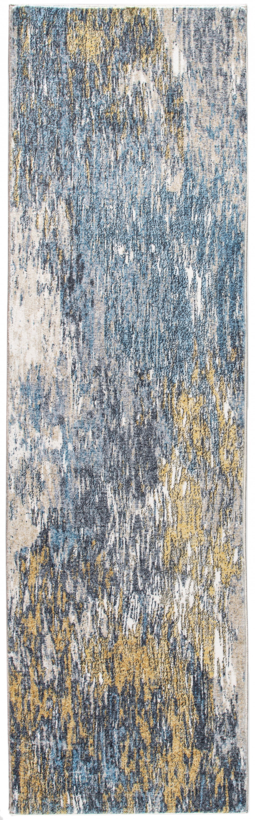 6’ x 9’ Blue Gold Abstract Painting Modern Area Rug
