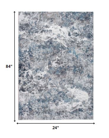 2’ x 7’ Gray Blue Abstract Galaxy Runner Rug