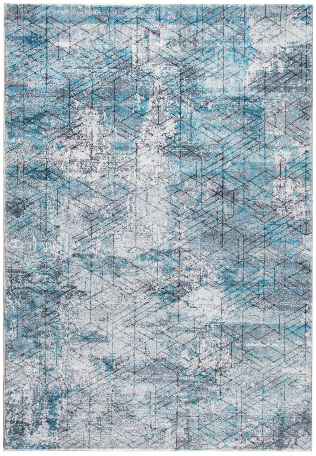 6’ x 9’ Blue Gray Abstract Cuboid Modern Area Rug