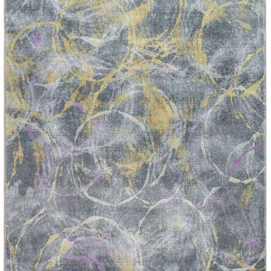 8’ x 10’ Gray Gold Abstract Rings Area Rug