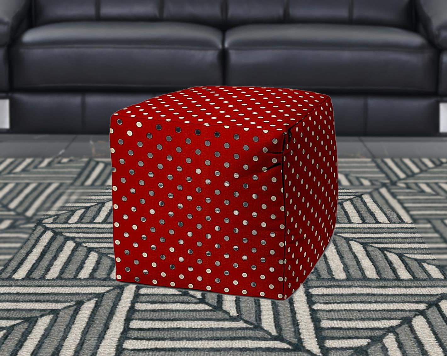 17" Red Cube Polka Dots Indoor Outdoor Pouf Cover