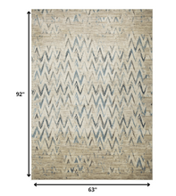 5’ x 8’ Beige Blue Distressed Chevron Area Rug