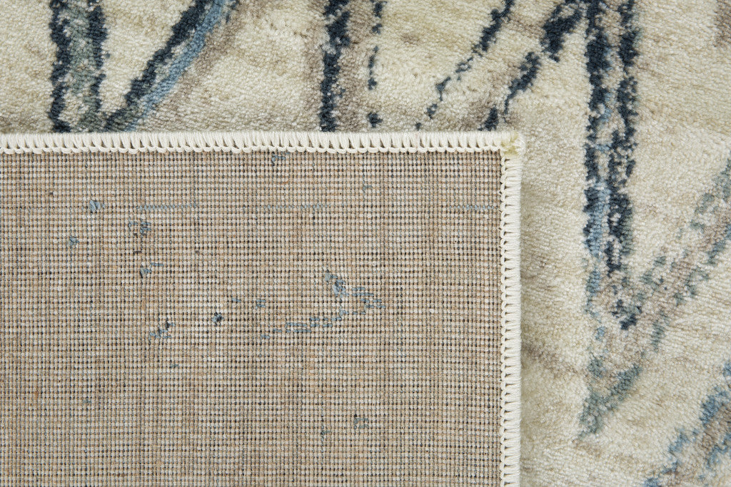 8’ x 11’ Beige Blue Distressed Chevron Area Rug