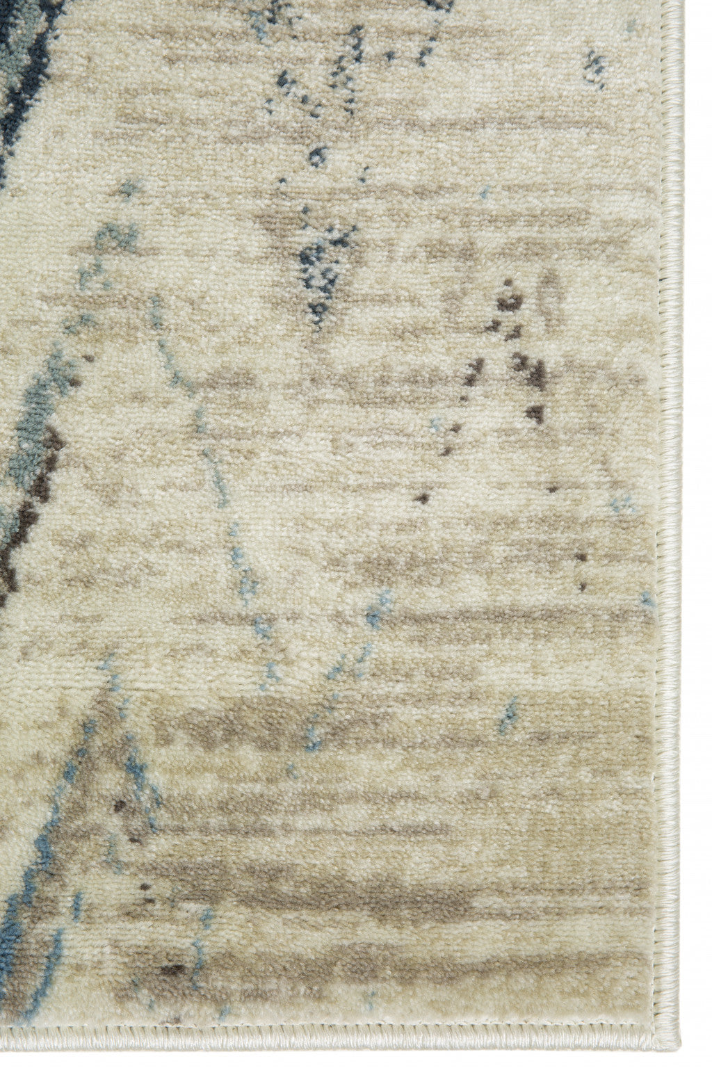 8’ x 11’ Beige Blue Distressed Chevron Area Rug