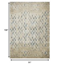 8’ x 11’ Beige Blue Distressed Chevron Area Rug
