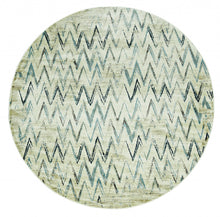 8’ Round Beige Blue Distressed Chevron Area Rug