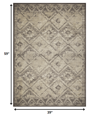 3’ x 5’ Gray Beige Distressed Diamond Area Rug
