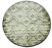 8’ Round Gray Beige Distressed Diamond Area Rug