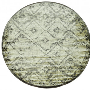 8’ Round Gray Beige Distressed Diamond Area Rug