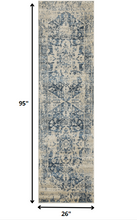 2’ x 8’ Beige Blue Distressed Medallion Runner Rug