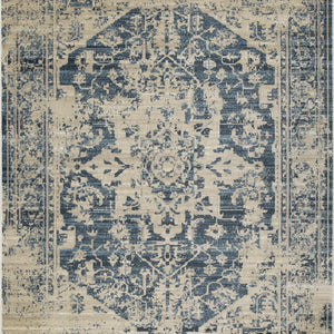 5’ x 8’ Beige Blue Distressed Medallion Area Rug