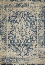 8’ x 11’ Beige Blue Distressed Medallion Area Rug