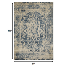 8’ x 11’ Beige Blue Distressed Medallion Area Rug