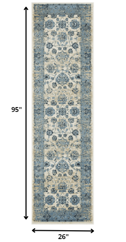 2’ x 8’ Blue Ivory Distressed Oriental Runner Rug