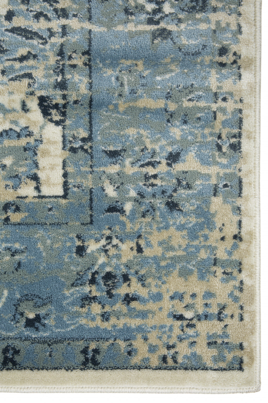 8’ x 11’ Blue Ivory Distressed Oriental Area Rug